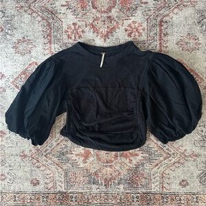 •Free People• Black Puff Sleeve Top